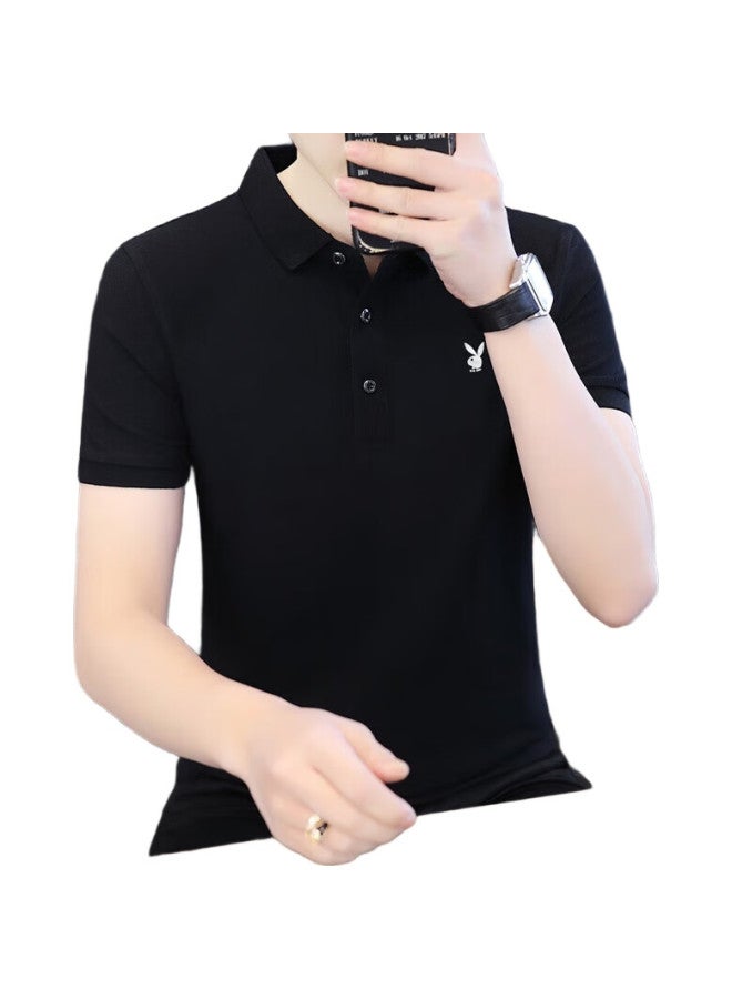 PLAYBOY Men'S Short-Sleeve T-Shirt, Summer Polo Undershirt, Turn-Down Collar, Business Casual Top, Men'S Clothing, Black, Xl - Image 1