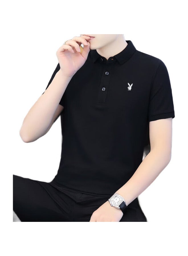 PLAYBOY Men'S Short-Sleeve T-Shirt, Summer Polo Undershirt, Turn-Down Collar, Business Casual Top, Men'S Clothing, Black, Xl - Image 2