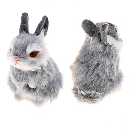 GUDVES Mini Realistic Cute Plush Rabbits Fur Lifelike Animal Easter Bunny Simulation Toy Model Gift Miniatures Decorations WhiteGray - Image 5