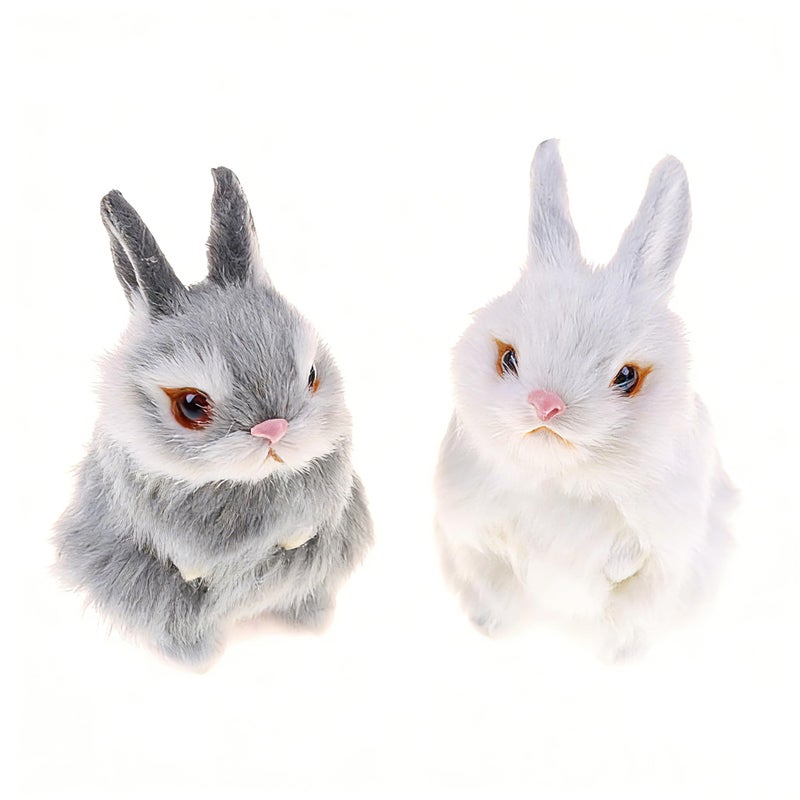 GUDVES Mini Realistic Cute Plush Rabbits Fur Lifelike Animal Easter Bunny Simulation Toy Model Gift Miniatures Decorations WhiteGray - Image 3