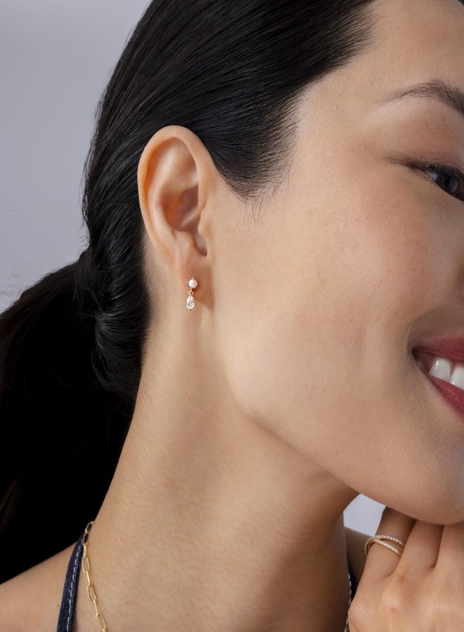 PAVOI أقراط دائرية صغيرة معلقة من الفضة الإسترلينية 925 مطلية بالذهب الأصفر عيار 14K للنساء | أقراط غضروف رقيقة | مجوهرات ثقب الحلزوني | أقراط صغيرة معلقة من أحجار الزركون المقلوبة - Image 4