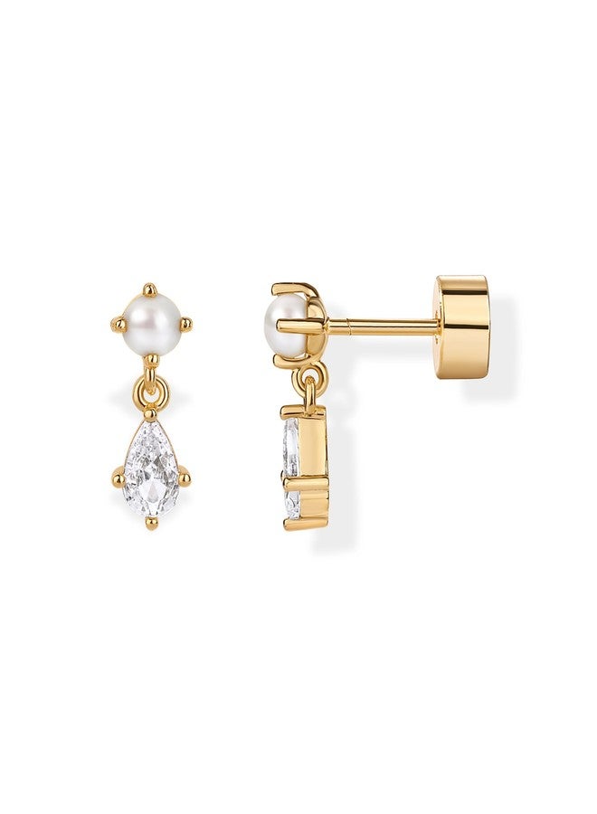 PAVOI أقراط دائرية صغيرة معلقة من الفضة الإسترلينية 925 مطلية بالذهب الأصفر عيار 14K للنساء | أقراط غضروف رقيقة | مجوهرات ثقب الحلزوني | أقراط صغيرة معلقة من أحجار الزركون المقلوبة - Image 1