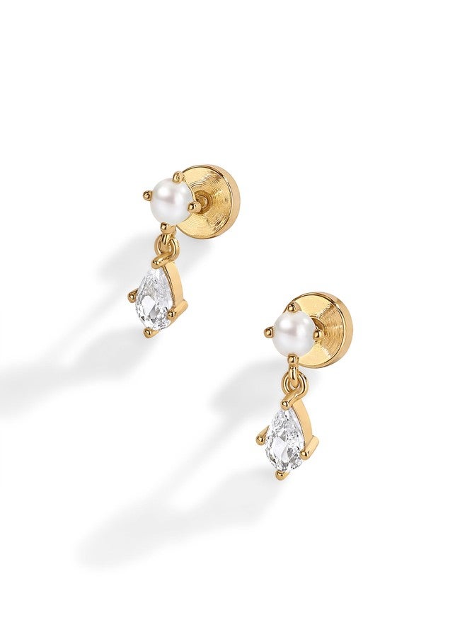 PAVOI أقراط دائرية صغيرة معلقة من الفضة الإسترلينية 925 مطلية بالذهب الأصفر عيار 14K للنساء | أقراط غضروف رقيقة | مجوهرات ثقب الحلزوني | أقراط صغيرة معلقة من أحجار الزركون المقلوبة - Image 3