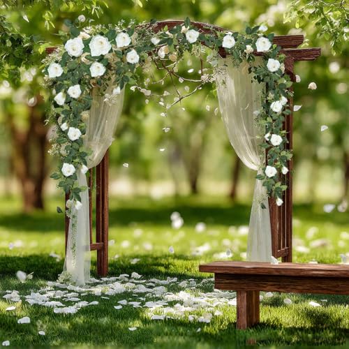 ZIFTY 5Pcs 32.5FT White Flower Garland Fake Vines Faux Artificial Floral Garland for Wedding Decortions Hanging Rose Ivy for Arch Garden Ceremony Background Outdoor Wall Decor - Image 5