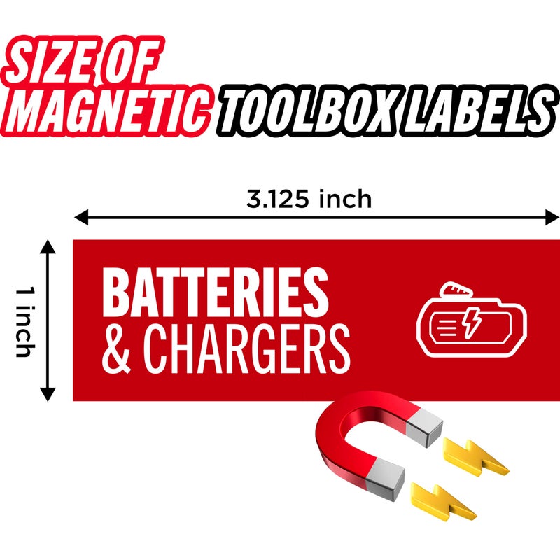 Itera Magnetic Tool Labels for Toolbox â€“ 80 Piece Heavy Duty Drawer & Tool Chest Labels (Red), Large Magnetic Toolbox Labels for Steel Drawers, Toolbox Organization Magnets for Garage Storage - Image 3