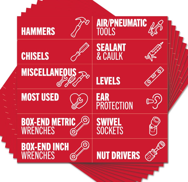 Itera Magnetic Tool Labels for Toolbox â€“ 80 Piece Heavy Duty Drawer & Tool Chest Labels (Red), Large Magnetic Toolbox Labels for Steel Drawers, Toolbox Organization Magnets for Garage Storage - Image 1