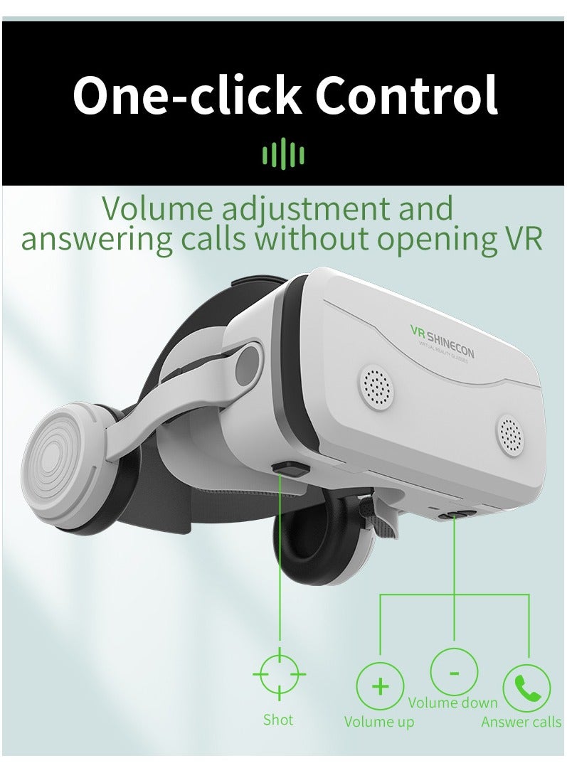 VR SHINECON G15E VR Glasses IMAX 3D Movies Virtual Reality VR Glasses Google Cardboard Box VR Helmet for 4.7-7 Phone, Support Game Joystick (White) - Image 4