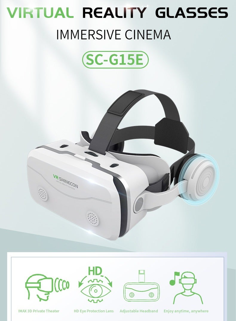 VR SHINECON G15E VR Glasses IMAX 3D Movies Virtual Reality VR Glasses Google Cardboard Box VR Helmet for 4.7-7 Phone, Support Game Joystick (White) - Image 2