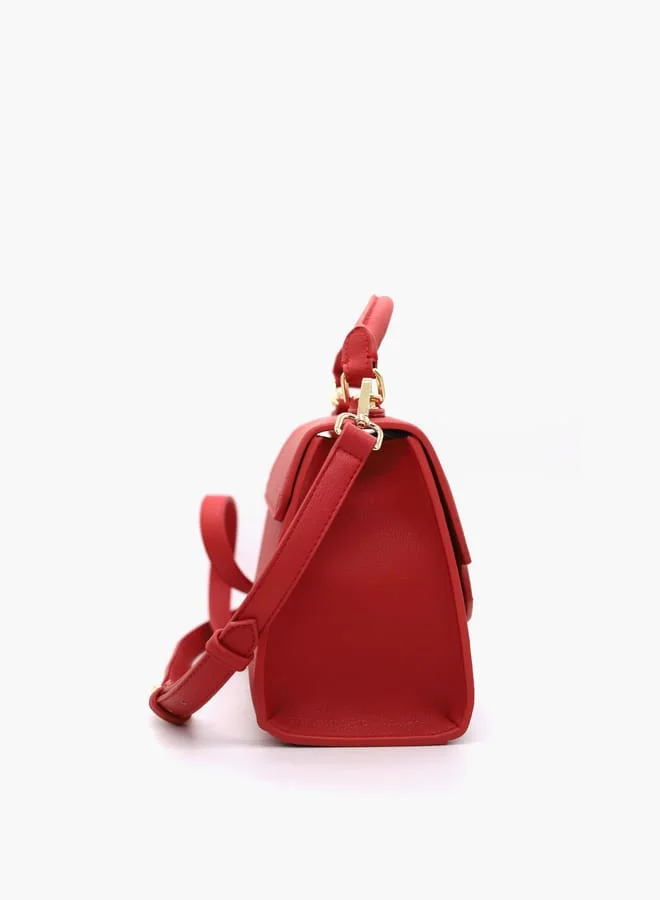 V Italia Solid Satchel Bag with Detachable Strap and Flap Closure