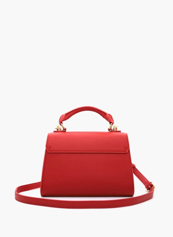 V Italia Solid Satchel Bag with Detachable Strap and Flap Closure