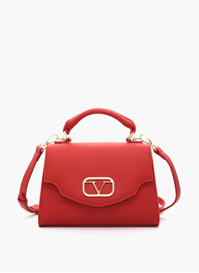 V Italia Solid Satchel Bag with Detachable Strap and Flap Closure