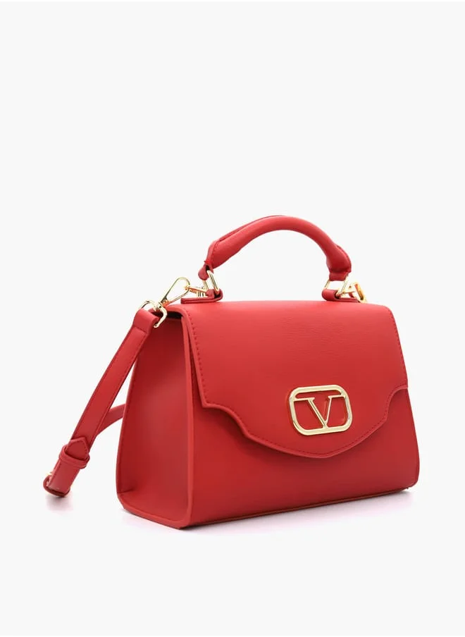 V Italia Solid Satchel Bag with Detachable Strap and Flap Closure