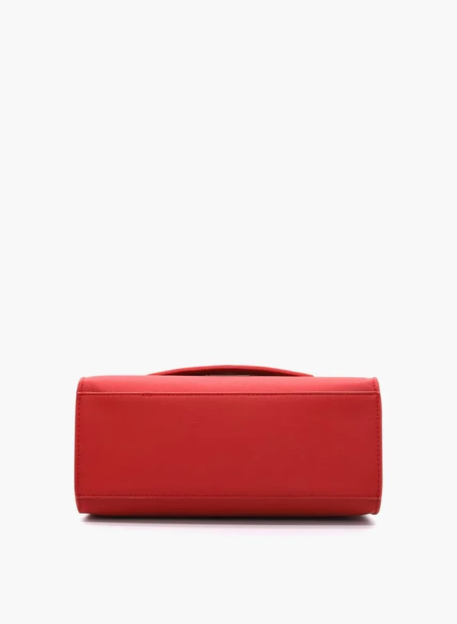 V Italia Solid Satchel Bag with Detachable Strap and Flap Closure