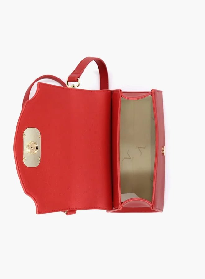 V Italia Solid Satchel Bag with Detachable Strap and Flap Closure