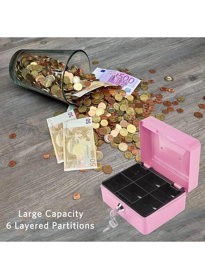 X spring Mini Cash Box Metal Security Box With 2 Key Fireproof Waterproof Box With Key Lock Metal Small Money Organizer With Money Tray Cash Storage Box With Lockable Cover For Household - Image 5