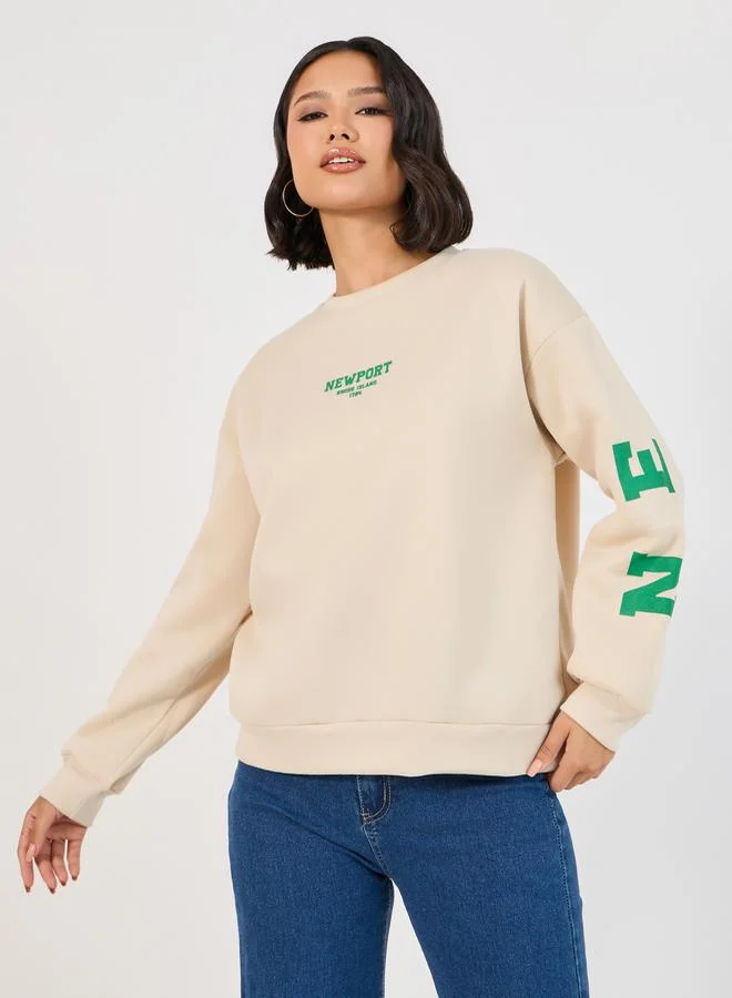 Styli Regular Fit New Port Slogan Print Sweatshirt