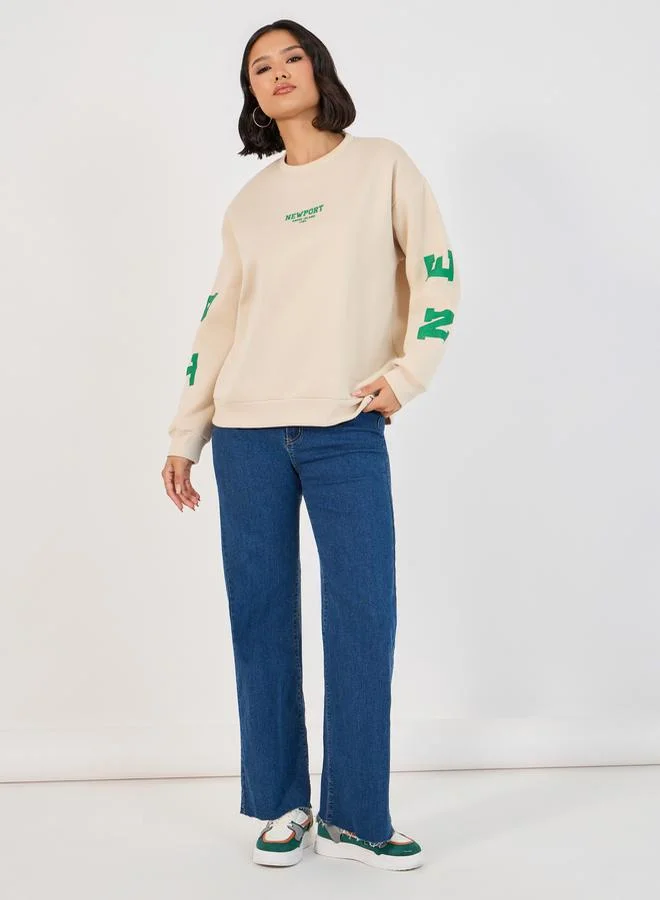 Styli Regular Fit New Port Slogan Print Sweatshirt