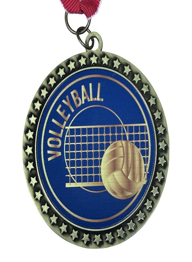 Express Medals 2-1/2 Inch Die-Cast Metal Volleyball Award Medal with Antique Gold Finish and Red White and Blue Neck Ribbon Trophy Medals Awards Indoor Outdoor Beach (Pack of 1) - Image 1