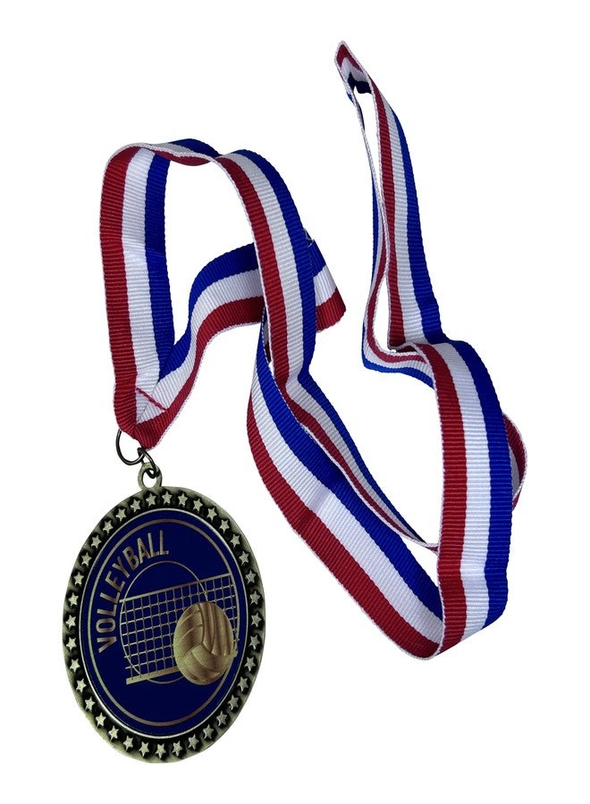 Express Medals 2-1/2 Inch Die-Cast Metal Volleyball Award Medal with Antique Gold Finish and Red White and Blue Neck Ribbon Trophy Medals Awards Indoor Outdoor Beach (Pack of 1) - Image 2