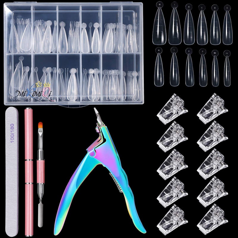 MIKIMIQI Dual Nail Forms Set Poly Gel Quick Building Kit, 120Pcs Stiletto Molds With 10Pcs Tips Clips, Clipper Trimmer, Dual-Ended Extension Gel Brush, File - Image 1