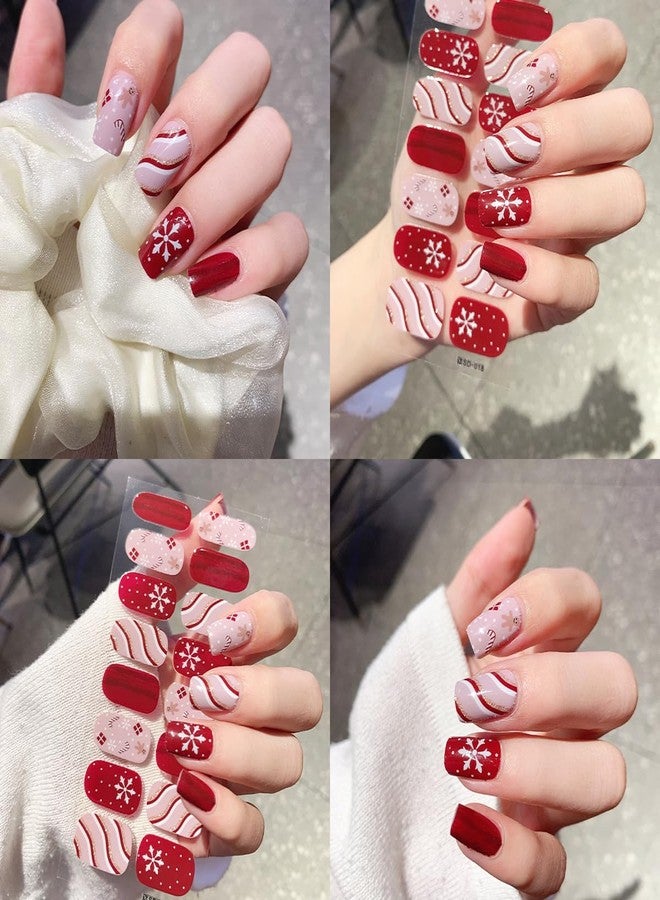 FDSQHSA 4sheets Christmas Nail Stickers for Nail Art Winter Snowman Gel Nail Stickers Self Adhesive Snowflake Gel Nail Strips Line Christmas Tree Elk Santa Claus Nail Wraps for Women Girl Holiday Nail Decor - Image 3