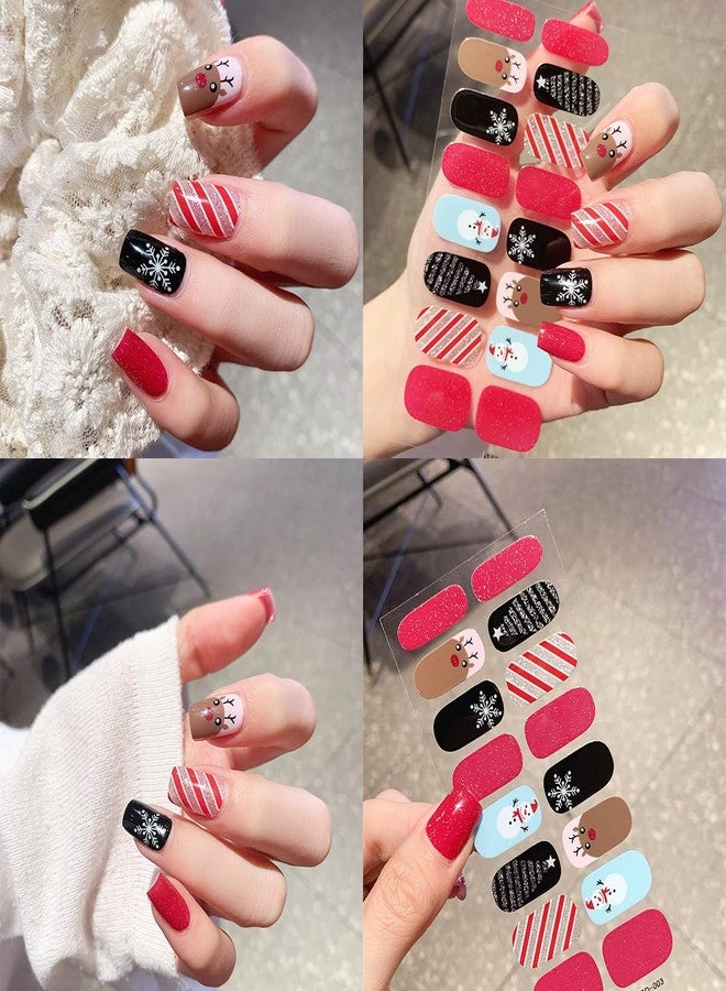 FDSQHSA 4sheets Christmas Nail Stickers for Nail Art Winter Snowman Gel Nail Stickers Self Adhesive Snowflake Gel Nail Strips Line Christmas Tree Elk Santa Claus Nail Wraps for Women Girl Holiday Nail Decor - Image 2