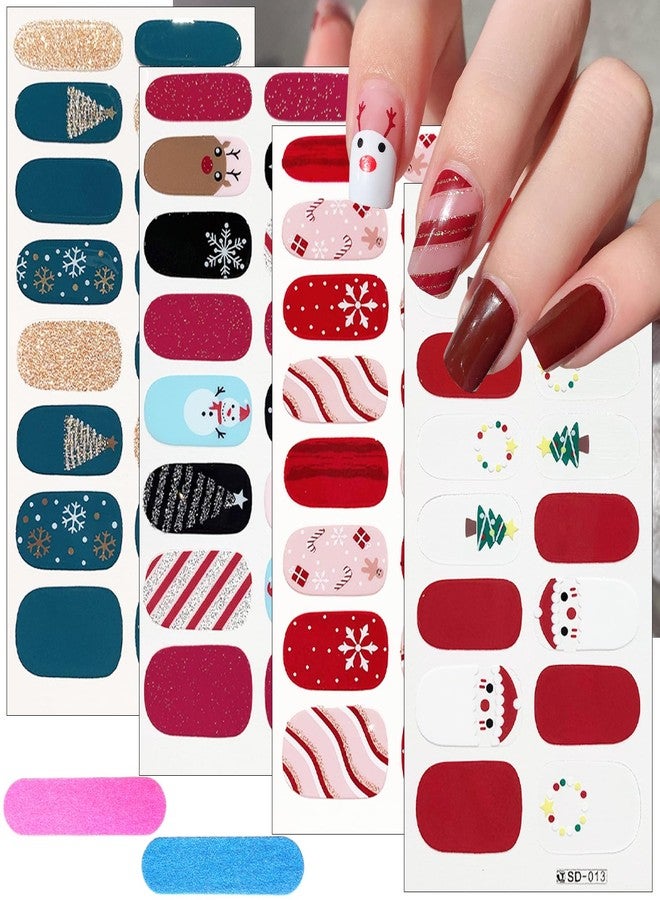FDSQHSA 4sheets Christmas Nail Stickers for Nail Art Winter Snowman Gel Nail Stickers Self Adhesive Snowflake Gel Nail Strips Line Christmas Tree Elk Santa Claus Nail Wraps for Women Girl Holiday Nail Decor - Image 1
