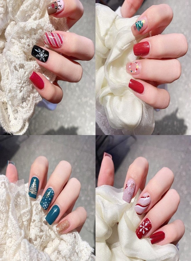 FDSQHSA 4sheets Christmas Nail Stickers for Nail Art Winter Snowman Gel Nail Stickers Self Adhesive Snowflake Gel Nail Strips Line Christmas Tree Elk Santa Claus Nail Wraps for Women Girl Holiday Nail Decor - Image 5