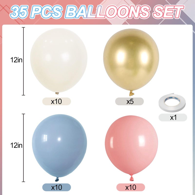 Froova Gender Reveal Balloons, 12 Inch Dusty Pink Blue White Sand and Gold Balloons for Boho Neutral Baby Shower Birthday Party Boy or Girl Gender Reveal Decorations - Image 2