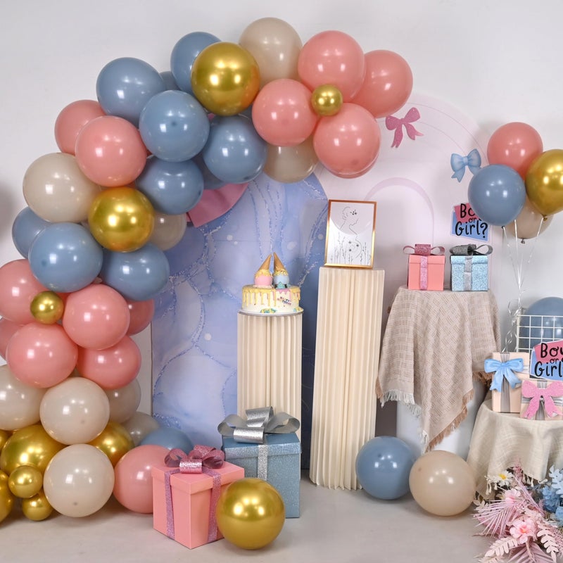 Froova Gender Reveal Balloons, 12 Inch Dusty Pink Blue White Sand and Gold Balloons for Boho Neutral Baby Shower Birthday Party Boy or Girl Gender Reveal Decorations - Image 3