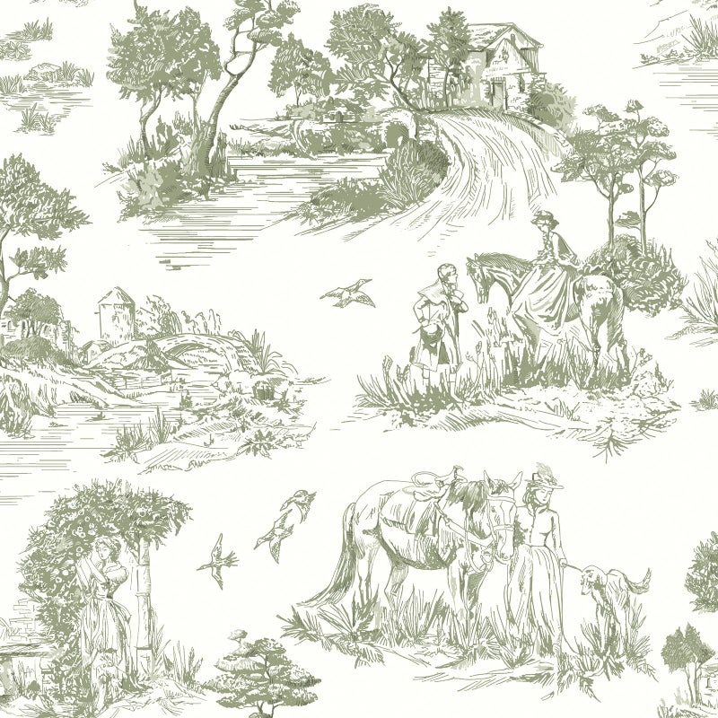 lenify Green Toile Peel and Stick Wallpaper Vintage Contact Paper 169inch x 1181inch French Country Contact Paper Toile Farmhouse SelfAdhesive Removable Wallpaper for Bedroom Decorative Vinyl