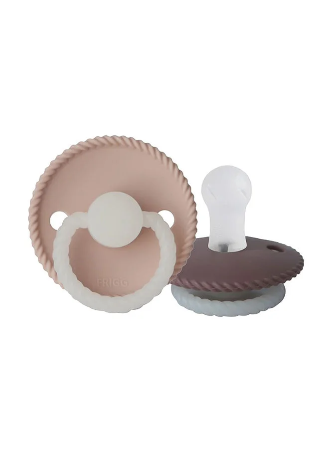 FRIGG Pack Of 2 Rope Silicone Baby Pacifier 0-6M, Twilight Mauve Night/Blush Night - Size 1