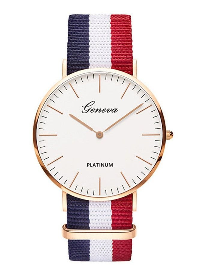 Geneva Classic Minimalist Watch, Ultra-Thin Color Matching Nylon Canvas Material with Quartz Watch, Casual Watch for Men and Women  Red/Blue/White 