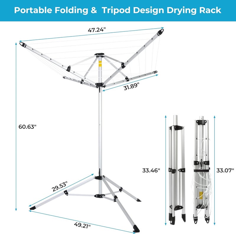 JS HANGER Drying Natural Clothes Airer Outdoor Portable 4-arm Aluminum Drying Rack w/Ground Stake, Carry Bag, 28-Lines with 65 ft. Umbrella Clothesline - Image 3