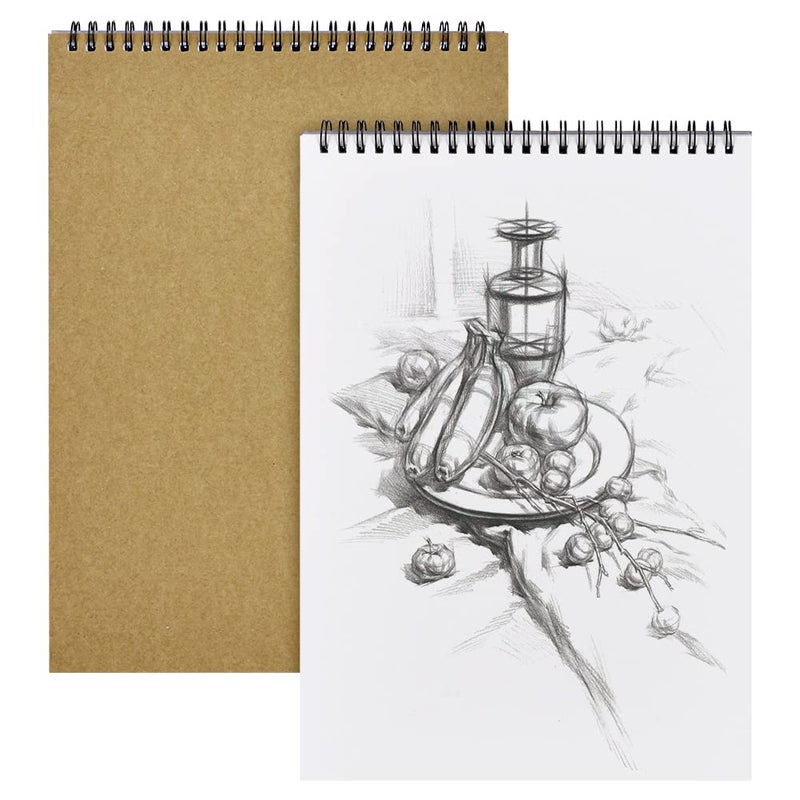 OFFCUP Drawing Pad 2pack A5 Spiral Bound Notebook 160gsm Drawing Paper A5 Sketchbook Spiral Bound Sketchbook with Acid Sketch Pad for Landscape Artist Painting Watercoulor 60 Pages 30 Sheets