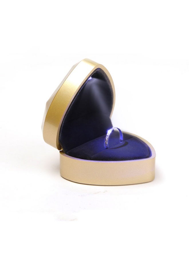 علبة خاتم على شكل قلب مع إضاءة LED، علبة مجوهرات مخملية، علبة مجوهرات مخملية، 2.8 بوصة علبة هدايا لطلب الزواج، الزفاف، الذكرى السنوية، أعياد الميلاد - Image 3