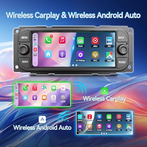IKASEFU Car Radio for Dodge RAM 2002 2003 2004 2005 2006 for Jeep Wrangler 20032006 19992004 with Wireless Carplay Android Auto FMGPSBluetoothSWCBackup Camera - Image 3