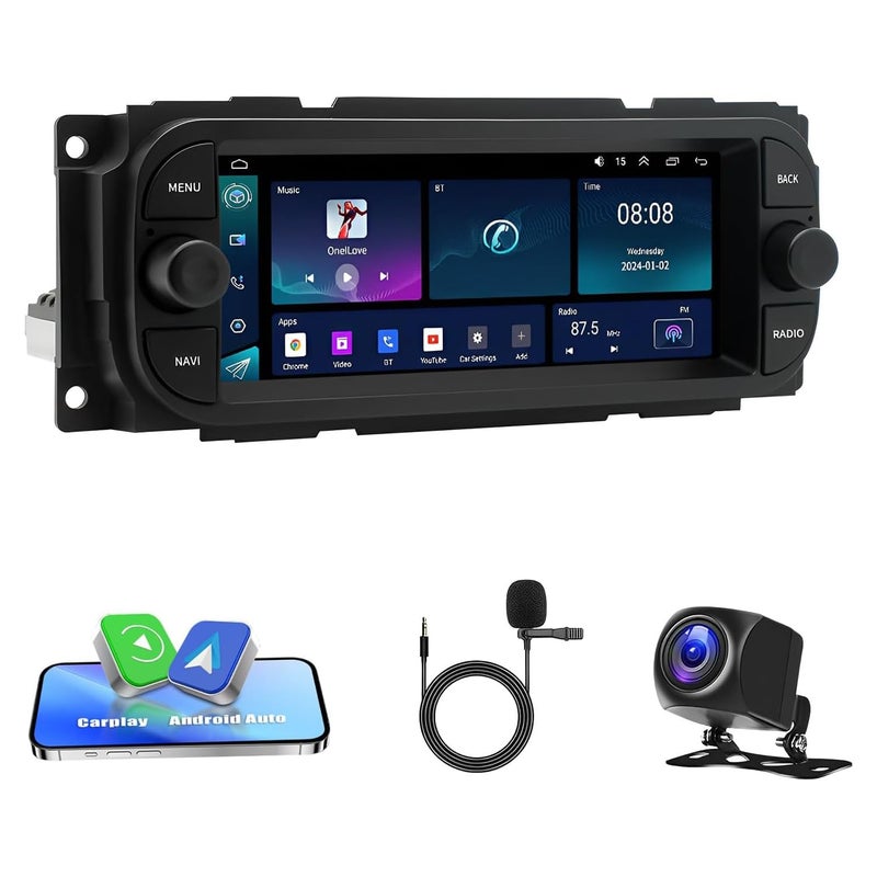 IKASEFU Car Radio for Dodge RAM 2002 2003 2004 2005 2006 for Jeep Wrangler 20032006 19992004 with Wireless Carplay Android Auto FMGPSBluetoothSWCBackup Camera - Image 2