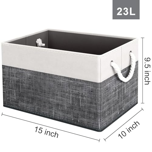 Fab totes Storage Bins [3-Pack], Foldable Storage Baskets for Organizing Toys, Books, Shelves, Closet, Large Storage Box with Rope Handles, Sturdy Organizer Bins, White & Black - Image 3