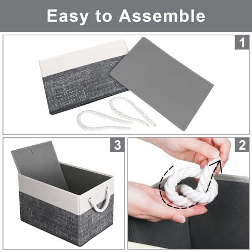 Fab totes Storage Bins [3-Pack], Foldable Storage Baskets for Organizing Toys, Books, Shelves, Closet, Large Storage Box with Rope Handles, Sturdy Organizer Bins, White & Black - Image 4