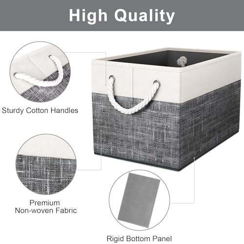 Fab totes Storage Bins [3-Pack], Foldable Storage Baskets for Organizing Toys, Books, Shelves, Closet, Large Storage Box with Rope Handles, Sturdy Organizer Bins, White & Black - Image 2