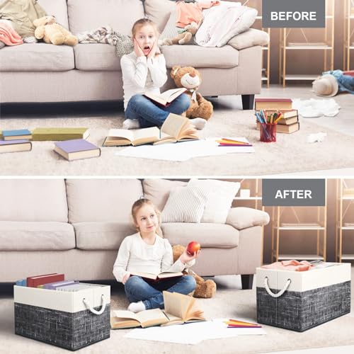 Fab totes Storage Bins [3-Pack], Foldable Storage Baskets for Organizing Toys, Books, Shelves, Closet, Large Storage Box with Rope Handles, Sturdy Organizer Bins, White & Black - Image 5