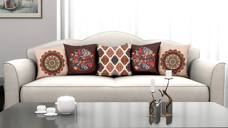 homewards Satin Digital Printed Cushion Covers 16 x 16 Inches Multi Color Set of 5
