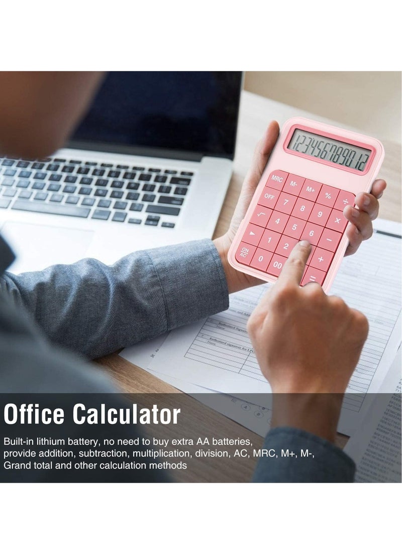 Barakah Desktop Calculator, 12 Digit Large Battery LCD Display Office and Big Button for Daily Basic, Business, High School - Pink - Image 2