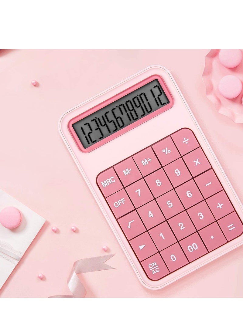 Barakah Desktop Calculator, 12 Digit Large Battery LCD Display Office and Big Button for Daily Basic, Business, High School - Pink - Image 1