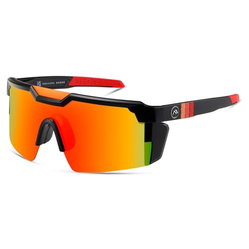 kimorn Polarized Sports Sunglasses for Men, Warp Around Goggles Sun Glasses with UV400 Protection for Driving Fishing (Black/Orange/Red) - Image 1