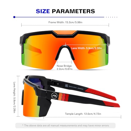 kimorn Polarized Sports Sunglasses for Men, Warp Around Goggles Sun Glasses with UV400 Protection for Driving Fishing (Black/Orange/Red) - Image 3
