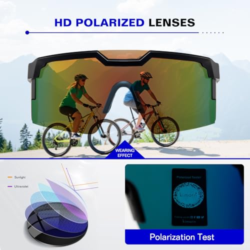 kimorn Polarized Sports Sunglasses for Men, Warp Around Goggles Sun Glasses with UV400 Protection for Driving Fishing (Black/Orange/Red) - Image 5