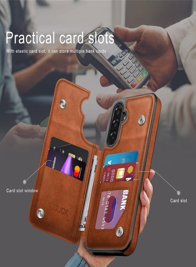 DJDUCK Designed for Samsung Galaxy A36 Case Wallet with Card Holder, [Magnetic Clasp Cover] [RFID Blocking Leather Protection] Shockproof Women Men Cases for Samsung A36 Light Brown - Image 3