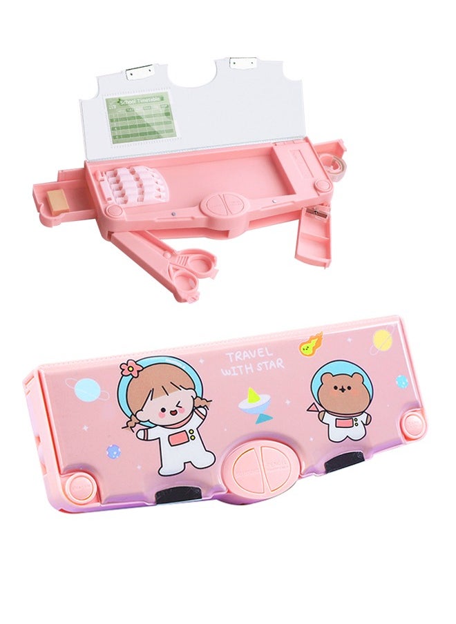 Generic Cute Girl Pattern Pencil Case, Automatic Button Stationery Pouch with 2 Compartments, Suitable for Children and Teenagers  - Image 1